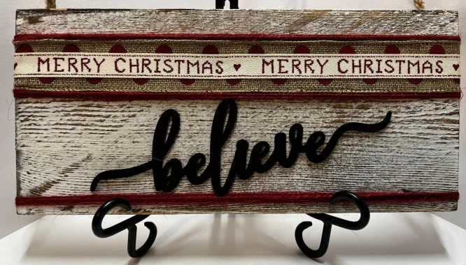 BELIEVE MERRY CHRISTMAS WALL PLANK 